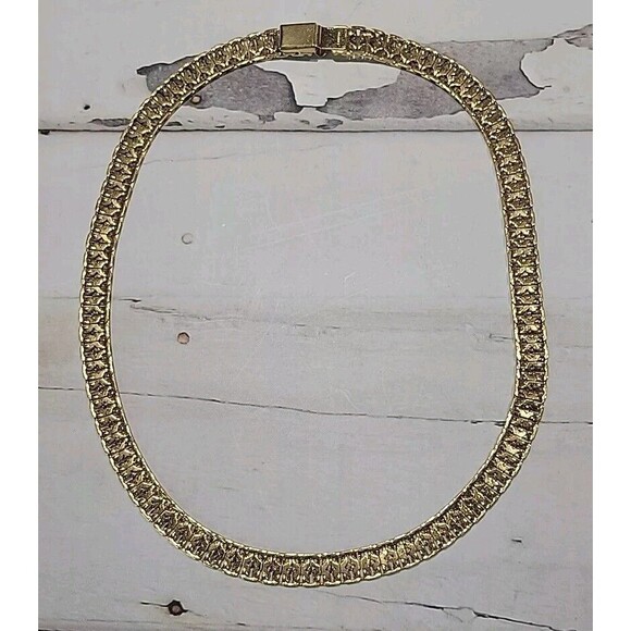 Vintage 70s Monet Fancy X Link Chain Yellow Gold Tone Necklace 16" - Picture 3 of 6